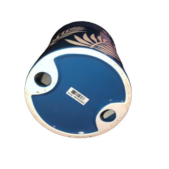 Blue Irridescent Ceramic Bath & Body Candle Holder w/Palm Frond Textured Feel - Picture 5 of 5